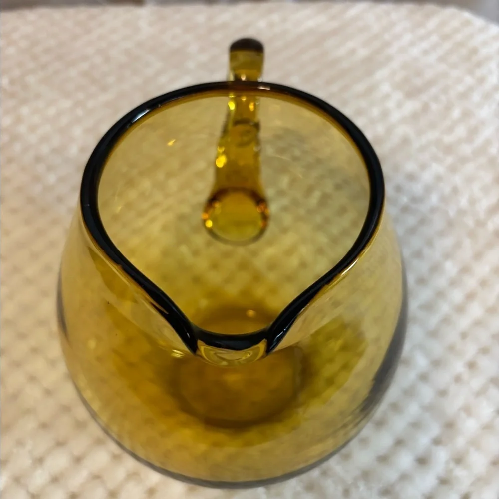 Vintage Handblown Amber Glass Pitcher